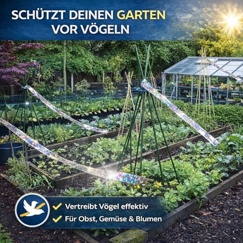 AVOQY Premium Vogelabwehr-Band Reflektierend [80m x 2,4cm], Reflektor-Band Vogel-Schreck Schutz Pflanze Obst-Bäume Frucht Blüte, Flatterband Taubenabwehr vertreiben Haus Garten Balkon, Vogelband