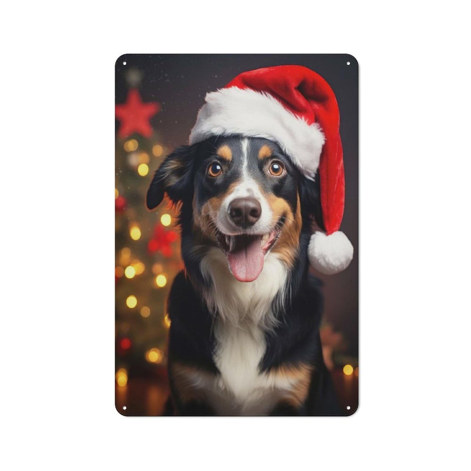 Junmoney Christmas Dog Portrait 02 Metal Wall Sign 30X20cm Featuring For Café Or Restaurant, A Decorative Metal Sign For Cafés And Restaurants
