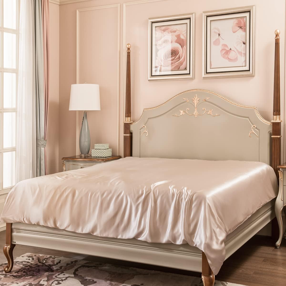 PROMEED 100% Mulberry Silk Duvet Cover Twin Size, Real Grade 6A+ 23 Momme Mulberry Silk Quilt/Comforter Cover with Zipper and Corner Tie (Champagne, Twin)