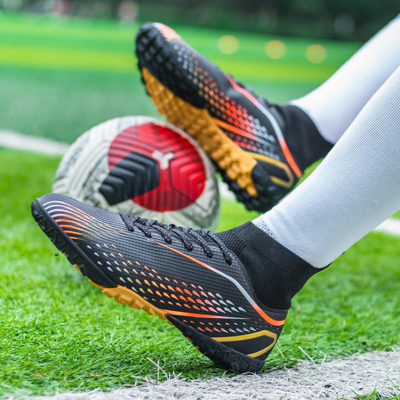 High Top Soccer Cleats, Professional Training Shoes, Non-Slip Rubber Sole, Water Resistant, Breathable Mesh Lining, Turquoise/Orange3