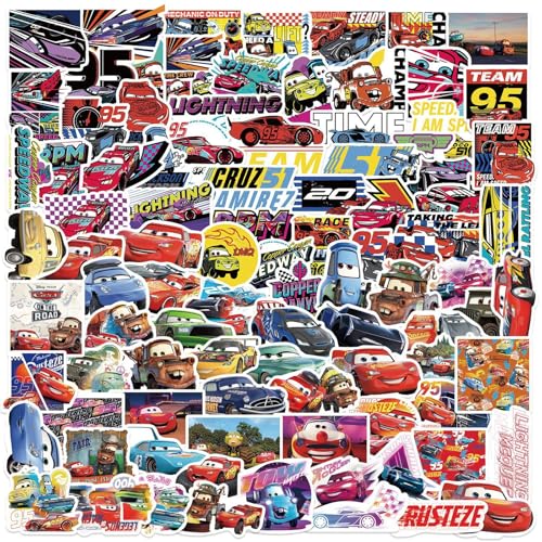 100Pcs Cars Stickers Cool Disney Cartoon Movie Stickers, Vinyl Waterproof Sports Car Sticker for Laptop, Guitar, Water Bottle, Birthday Gifts for...