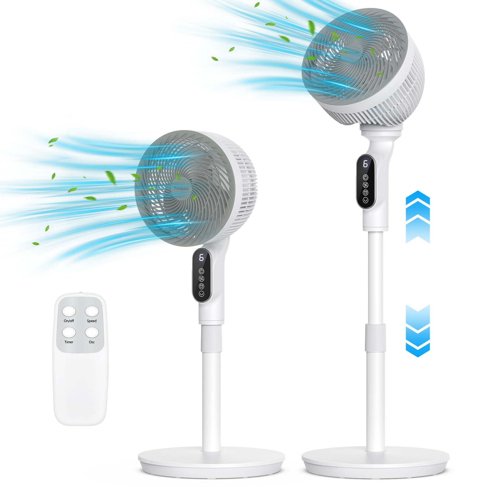 Smart Standventilator 100cm, Ventilator Leise 22dB, Turbo-Luftzirkulator mit 6 Modi, Windabstand 10 M, Oszillierend 90°, Fernbedienung Tastbildschirm, 9h Timer
