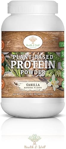 Health & Well Proteína en polvo a base de plantas, contiene tres proteínas veganas y ocho súper frutas diferentes (vainilla)