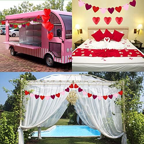 Valentines Decorations 10Pcs Red Heart Balloons 2 Pack Felt Heart Banner Garland for Valentines Day Wedding Engagement Anniversary Party Romantic Decorations