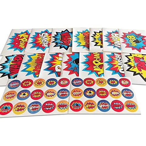 ADJOY Large Superhero Party Stickers - Superhero Sign Cutout Stickers - Superhero Party Supplies Cover