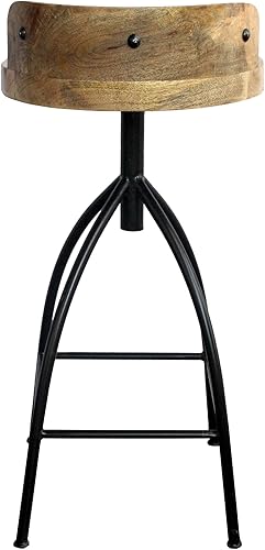 Miniatura 4 de Benzara Taburete ajustable de altura de barra giratoria de estilo industrial con respaldo, marrón y negro