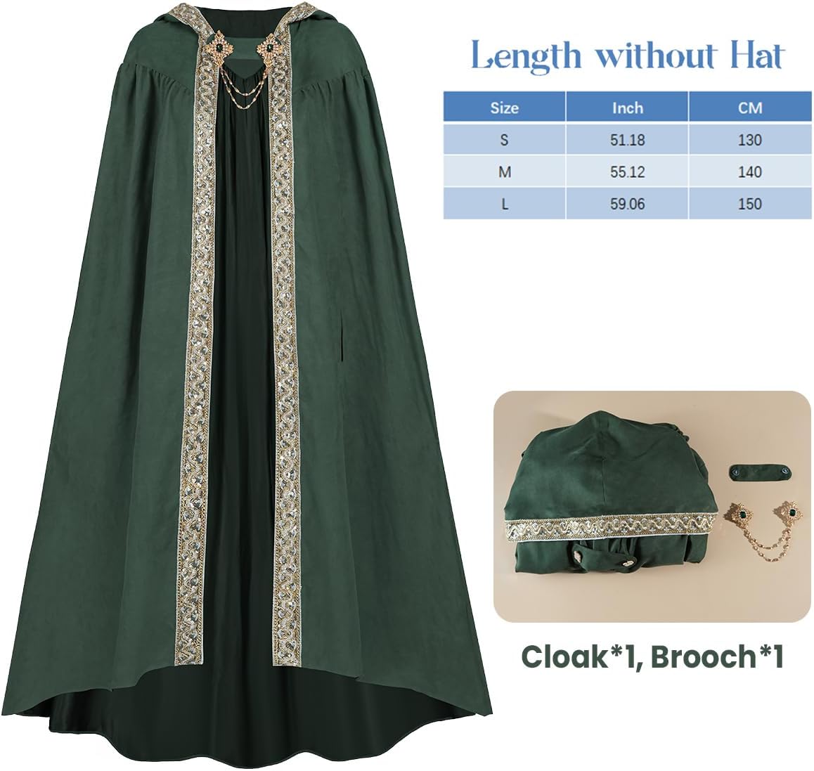 FCCAM Long Hooded Cloak for Women Suede Hooded Cape Medieval Renaissance Cloak Halloween Costume - Image 4