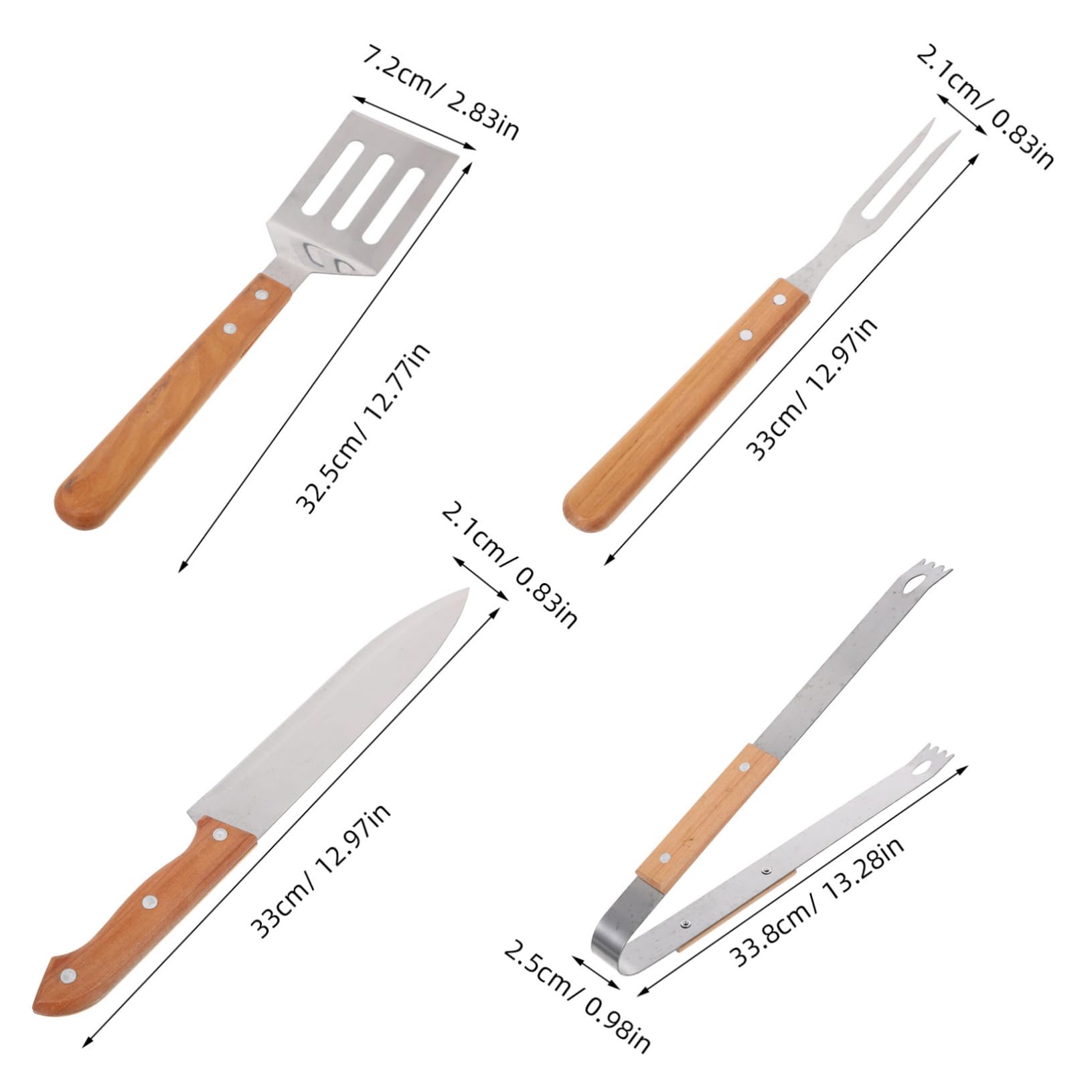 Grillbesteck mit Holzgriff Teiliges BBQ Zubehör für Outdoor Camping und Garten Tragbares Grillwerkzeug mit Spatel Zange und Messer im Praktischen Transportbeutel