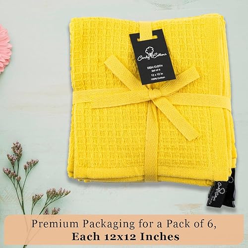 Miniatura 4 de Candy Cottons Paños de cocina de rizo de un lado 100% algodón, ultra absorbentes, de secado rápido, 12 x 12 pulgadas, paquete de 6, amarillo limón