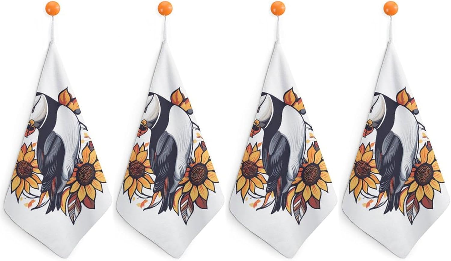 Puffines Bird Sunflower Towel Hand Towels Decorative Towel for Bathroom Kitchen Shower Gym 4PCS