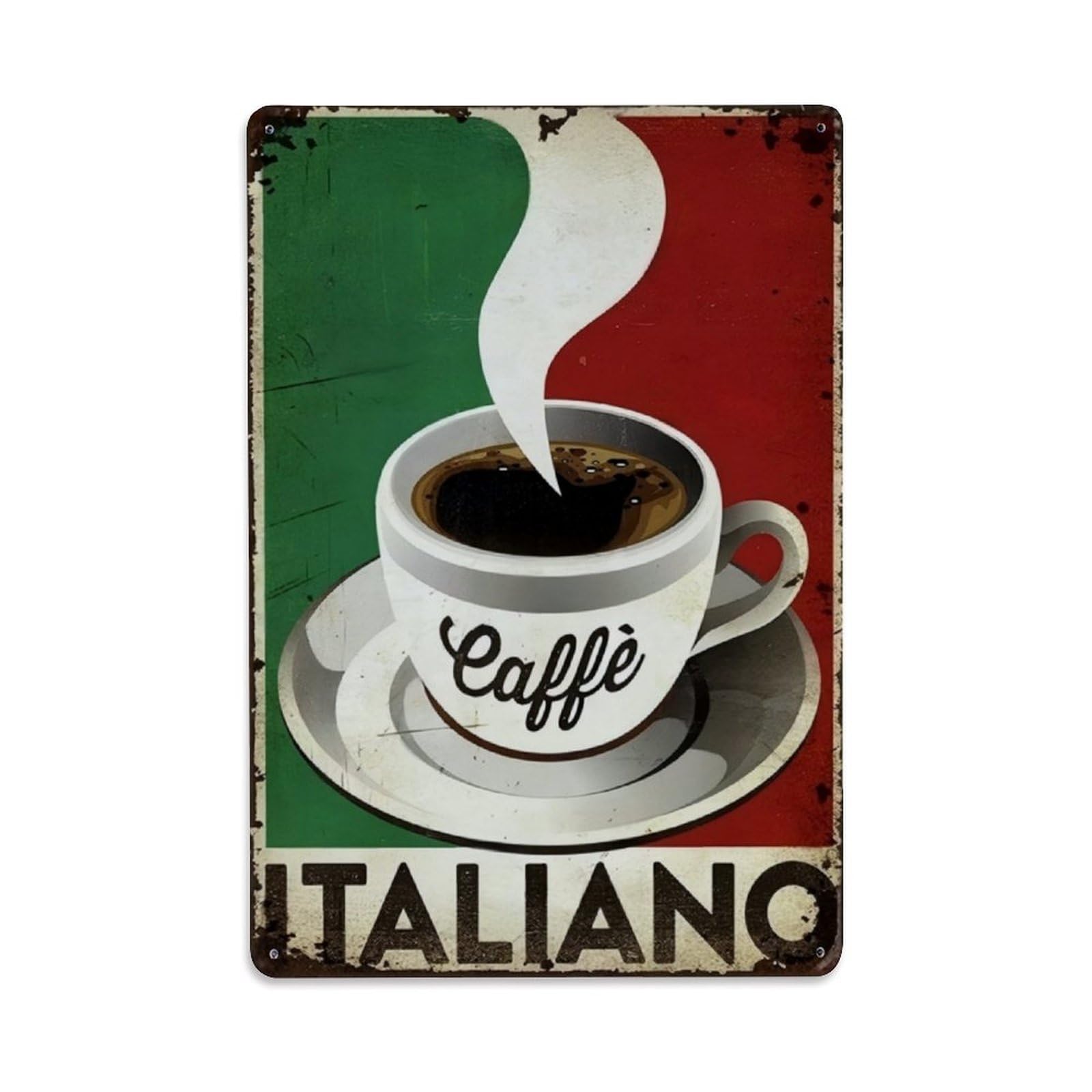 Vintage Caffè Italiano Italian Coffee Wall Sign Vintage Aluminium Metal Sign, Retro Wall Decor for Home, Bar, Garage & Farmhouse 30x20cm