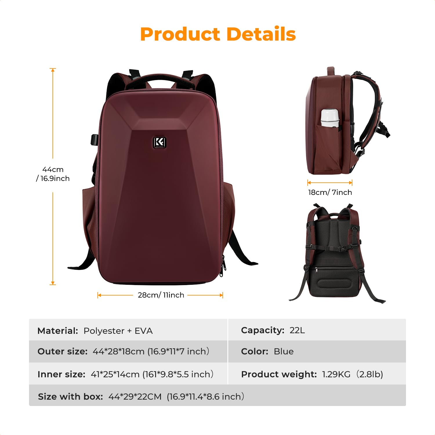 K&F CONCEPT Plecak na twardą lustrzankę cyfrową z kieszenią na laptopa 15,6" i osłoną przeciwdeszczową, torba na drony, lustrzanki cyfrowe