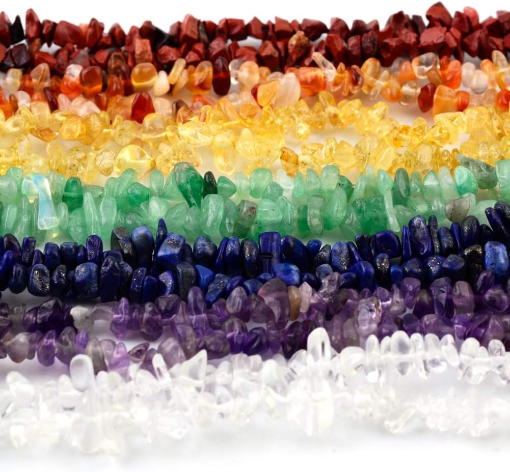 7 Chakra Natural Chip Stone Beads 3-5mm 100g About 500 Pieces Irregular Gemstones Healing Crystal Loose Rocks Bead Hole Drilled DIY for Bracelet Jewelry Making Crafting (3-5mm, 7 Chakra Color Mix) 3-5mm 7 Chakra Color Mix