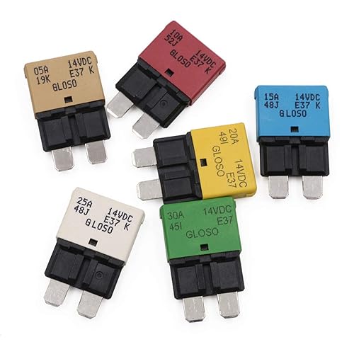 Miniatura 6 de 14V DC Disyuntores Protector E37 Auto Reset Bajo Perfil ATCATO Mini ATM Blade Fuse 5A 10A 15A 20A 25A 30A Mixto (6PCS)