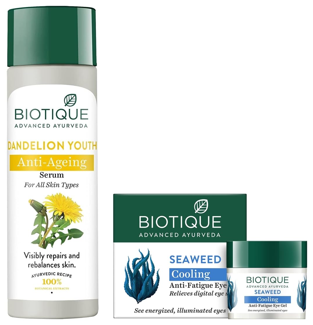 Biotique Bio Dandelion Visibly Ageless Serum, 190ml And Biotique Bio Seaweed Revitalizing Anti Fatigue Eye Gel, 15g