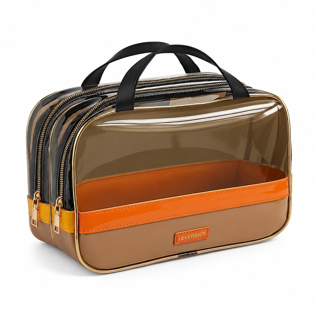 Transparente Toilettentasche mit Nassfach – wasserdichte Waschtasche für und Kosmetik, Bernsteinorange, Orange