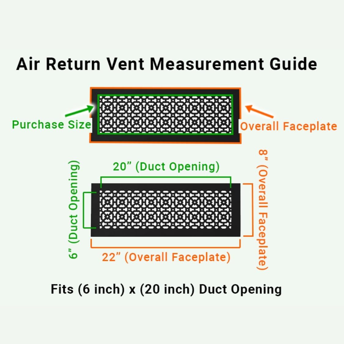 Achtek 6"x20" Duct (8"x22" Overall Size) Solid Cast Aluminum HVAC Air Return Grill Vent Cover | Powder Coated | for Floor-Black Without Screw Holes