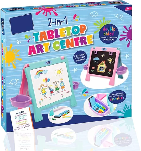 BONAFIDE 2-in-1 Tabletop Art Centre, Kids Art Easels, Double Sided Tabletop Board for Kids Toddlers, Portable Study/Play Table for Kids