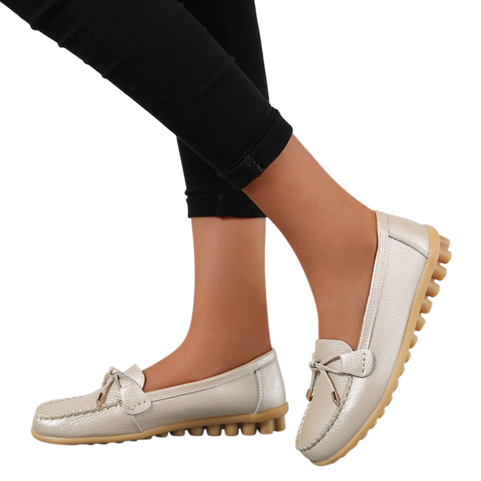 2026 Zapatos de mujer con lazo de color sólido, planos, antideslizantes, talla grande, zapatos individuales, zapatos casuales