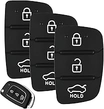 3Pcs 3 Button Key Fob Cover Compatible with Hyundai i40 i30 i20 i10 ix20 ix30 ix35 Santa Fe Tucson Elantra Accent Car Remote Control Flip Key Fob Shell Case Rubber Pad Replacement Black