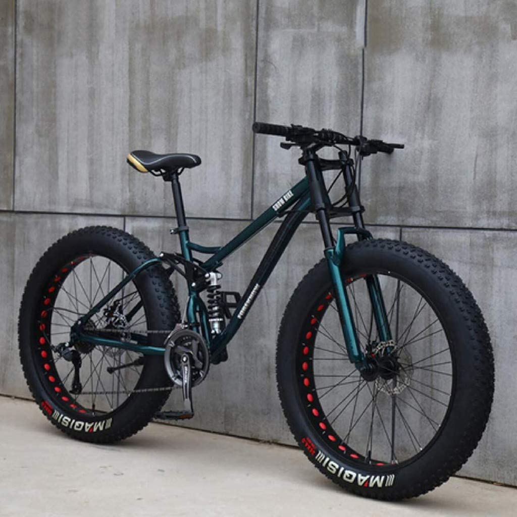 Mountainbike, 26 Zoll (66 cm), MJH-01, Erwachsene, Fat-Tyre-Mountain-Trail-Bike, 24-Gang-Fahrrad, Rahmen aus Karbonstahl, doppelte Vollfederung, doppelte Scheibenbremse, Orange/Cyan Sport & Freizeit