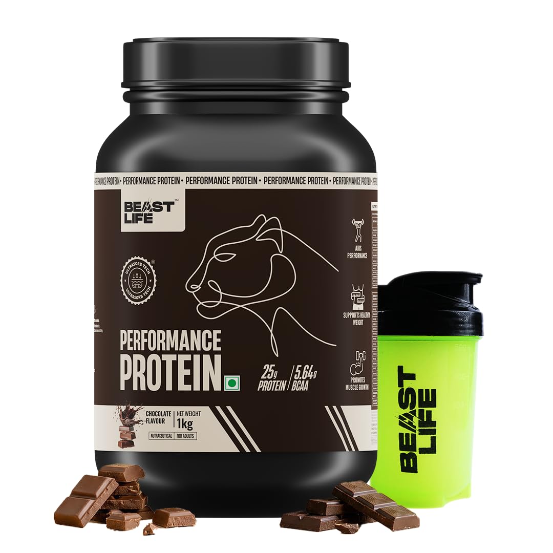 BeastLife Performance Protein Powder | 1 Kg | Chocolate with Free Shaker | High Absorption for Muscle Growth |Smooth & Lig...