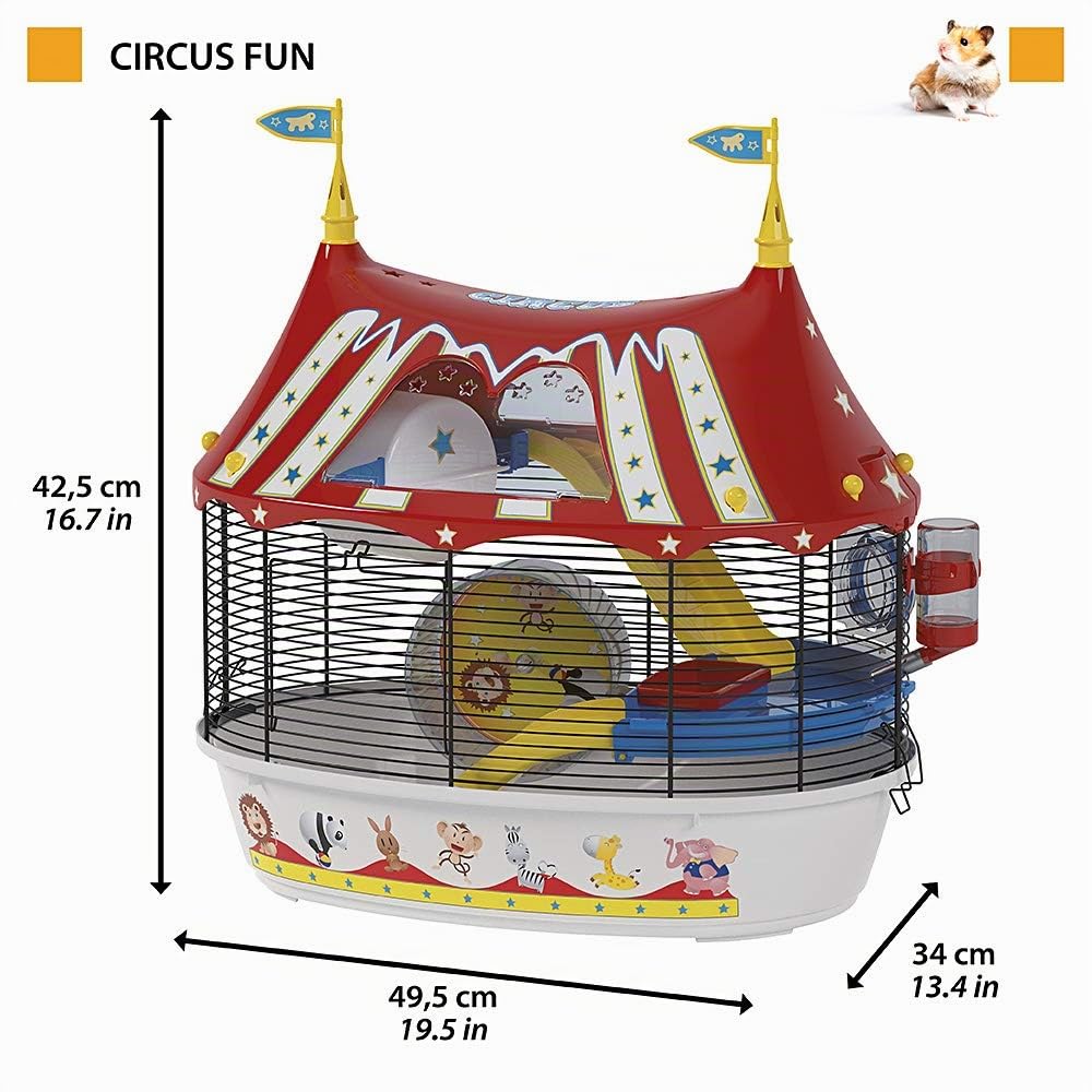 Ferplast Gabbia a tre piani per criceti CIRCUS FUN Topolini piccoli roditori, Robusta plastica e metallo, Colorati adesivi e accessori inclusi, 49,5 x 34 x h 42,5 cm Nero