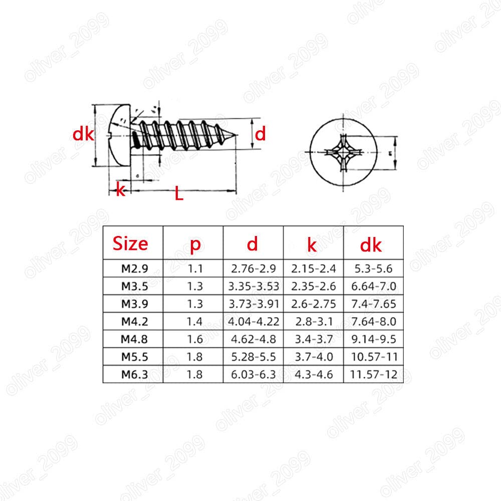 Black 316 Stainless Steel Phillips Pan Head Self Tapping Screws M2.9 M3.5 M4.2 (M3.5 x 22mm,200)