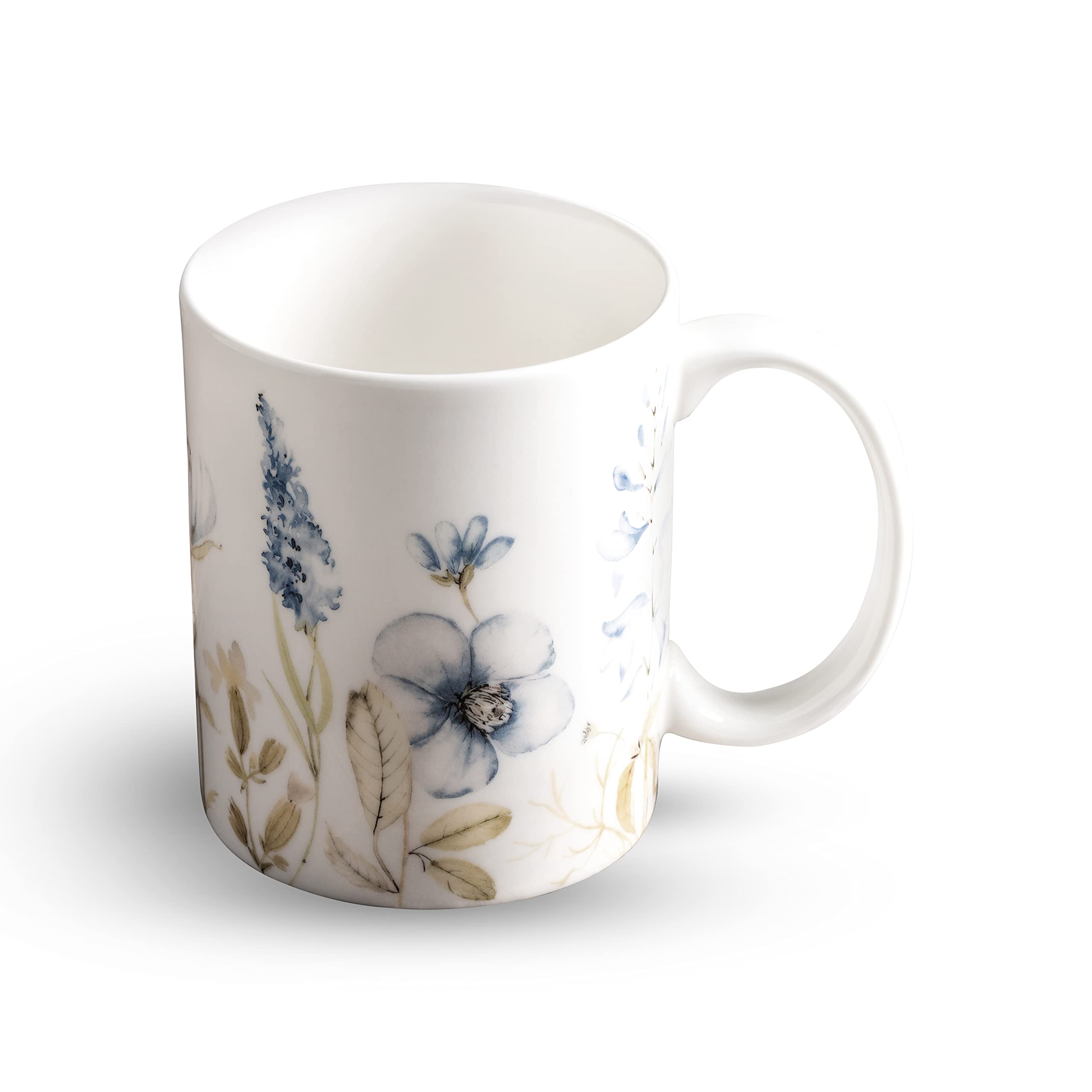 Maison d' HermineCoffee Mug with Handles Fine Bone China Mugs Pack of One Tea Cups for Hot Beverages Cappuccino Latte Home Restaurant Office Perfect for Gift (Ice Florals - Forsty Morning, 12 Ounce)