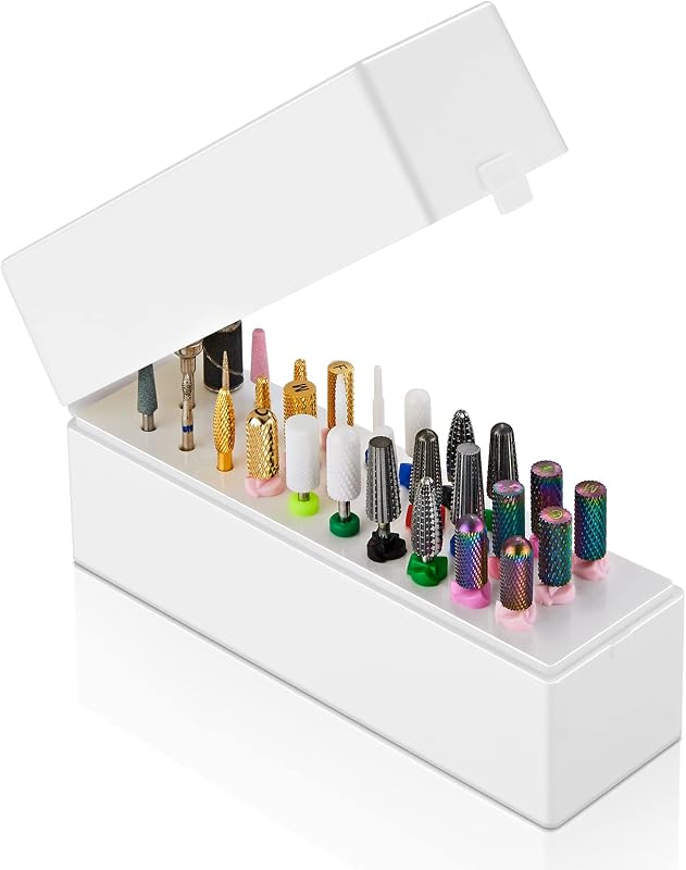 Nail Drill Bits Holder,Dustproof Stand Displayer Organizer | Container Case 30 Holes drill bit holder nail tech Professional Nail art Tools(Not Inlcude Drill Bits,White)