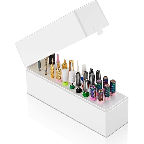 Makartt Nail Drill Bits Holder,Dustproof Stand Displayer Organizer Container Case 30 Holes drill bit holder nail tech Professional Nail art Tools(Not Inlcude Drill Bits,White)