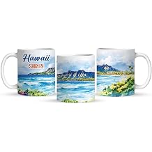 Customized Scenic Hawaii Ceramic Mug, Personalized Name Coffee Mug 11oz 15oz, Beautiful Landscape Full Wrap White Mug, Custom Hawaii State Keepsake Cup, Gift For Him Her