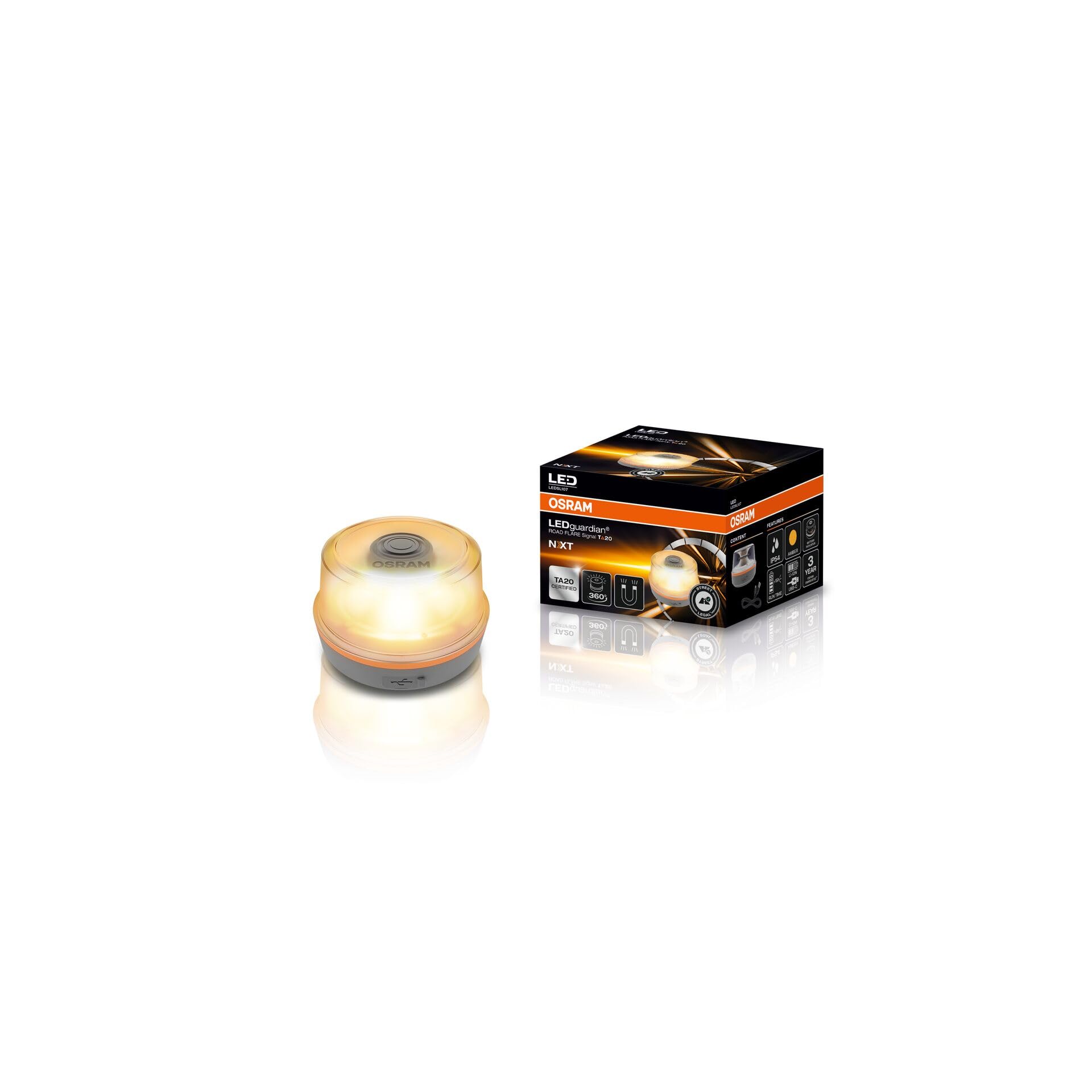 OSRAM LEDguardian ROAD FLARE Signaal TA20 NXT, ładowalne magnetyczne światło ostrzegawcze, certyfikowane TA20, migające widoczność 360°