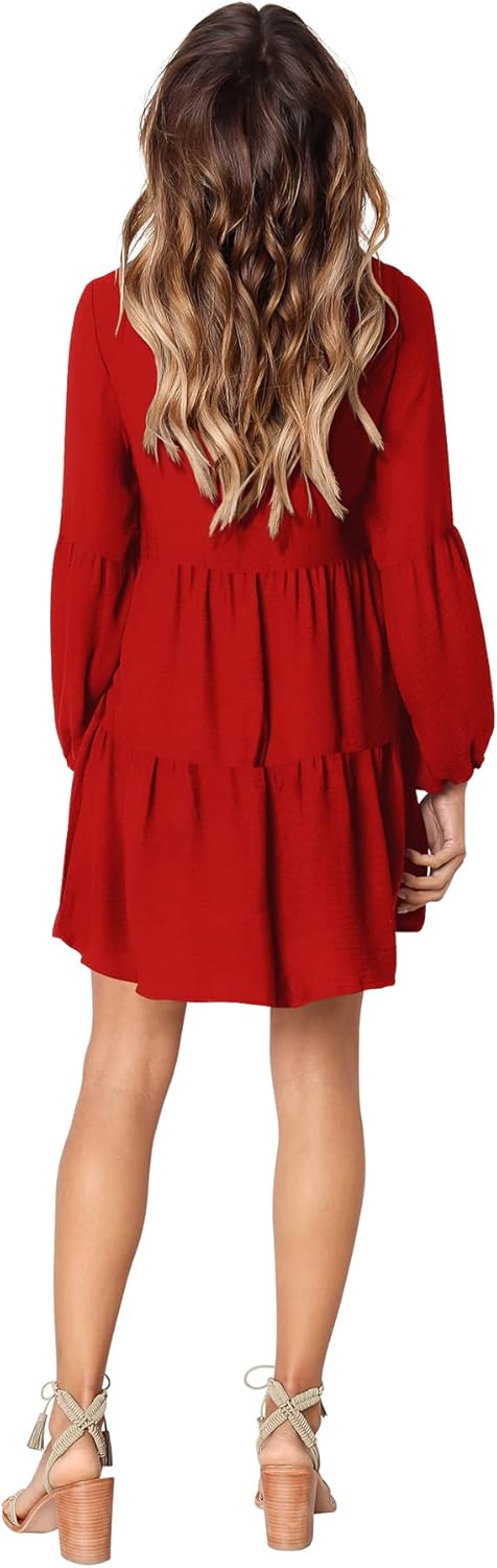 Amoretu Womens Tunic Dress Long Sleeve V Neck Casual Loose Flowy Swing Shift Dresses - Image 5