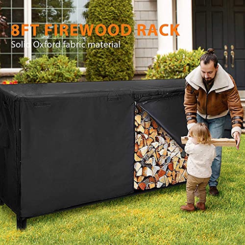 VIVOHOME 8ft & 4ft Heavy Duty Indoor Outdoor Firewood Storage Log Rack with Cover Combo Sets Black