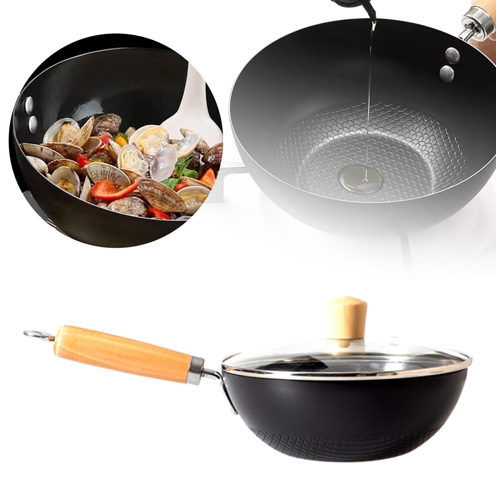 Tessuto, Padella, Manico Ergonomico, Piatto, Piccolo Wok con Coperchio in Vetro, per Piani Cottura Elettrici, a Induzione E a Gas, Tutti I Tipi, 24 Cm