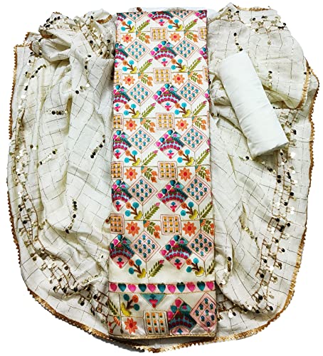 Image of AAHIRA Women's Printed Chanderi Unstitched Salwar Suit Dress Material With Sequins Work Dupatta(Free Size)