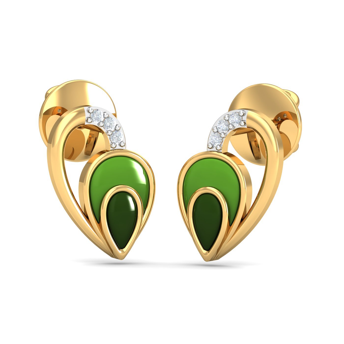 18KT Yellow Gold Heart Enamel Stud Earrings for Women-image-18
