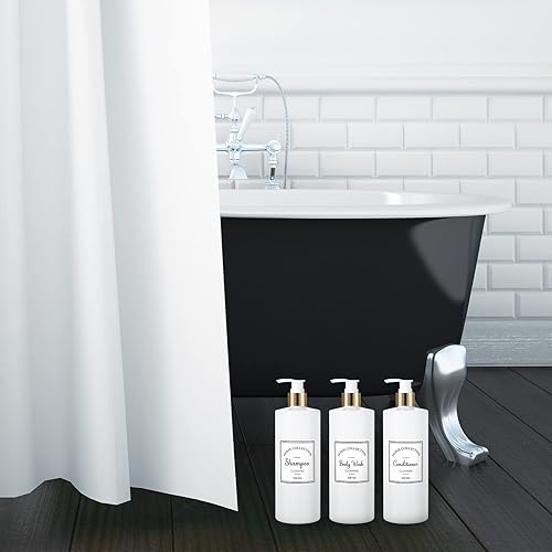 Miniatura 5 de Juego de 3 botellas con bomba de 16 onzas, botella de champú y acondicionador, dispensador de jabón recargable de plástico, dispensador de ducha con