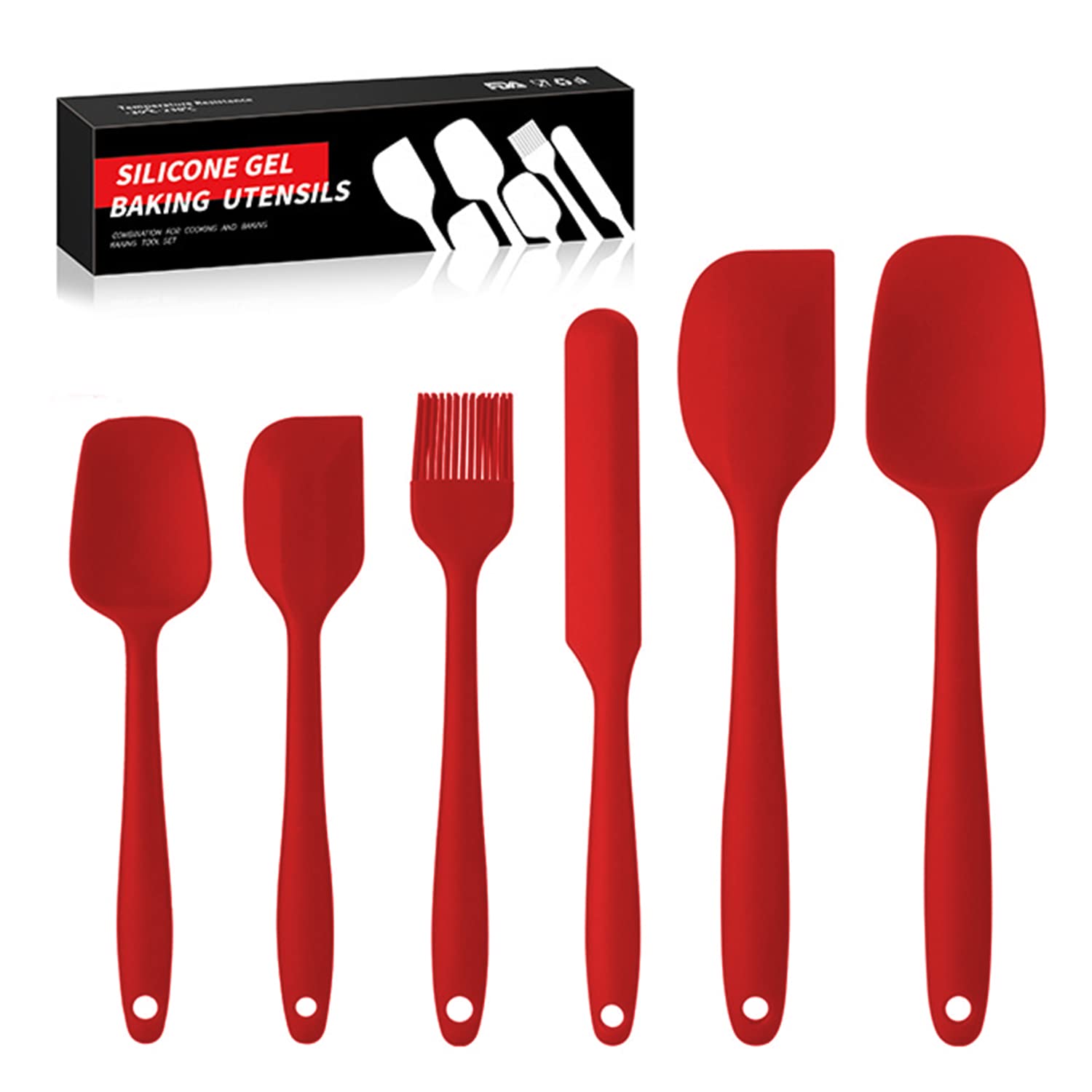 6 Set with Holder Silicone Spatula set Cooking Tool BPA Free Non Toxic Turner Tongs Spatula Spoon Kitchen Gadgets Set for Nonstick Heat Resistant Cookware (red)