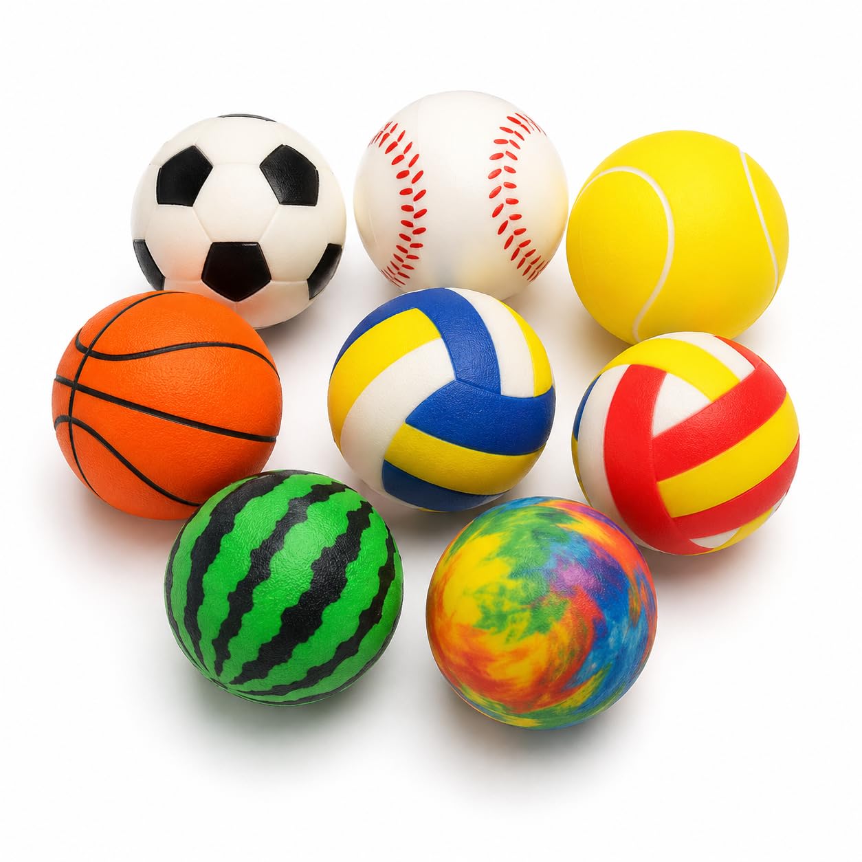 XLTXWD 8PCS Foam Balls, Soft Ball Collection for Indoor Throwing Practice,Soft Cricket Ball Designs, 8 Piece Set with Multiple Sports Patterns for Family Backyard Games