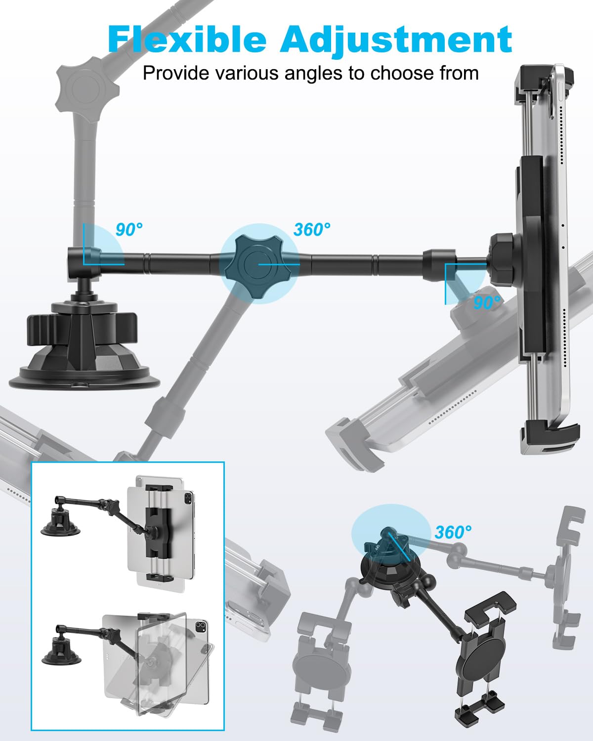Schwerlast Saugnapf Halter Tablet Halterung Auto für 4,7-13 Zoll iPad, PKW/LKW Armaturenbrett Windschutzscheibe Saugnapf Tablethalterungen Auto für iPad Pro/Air/Mini, Galaxy Tab, iPhone usw