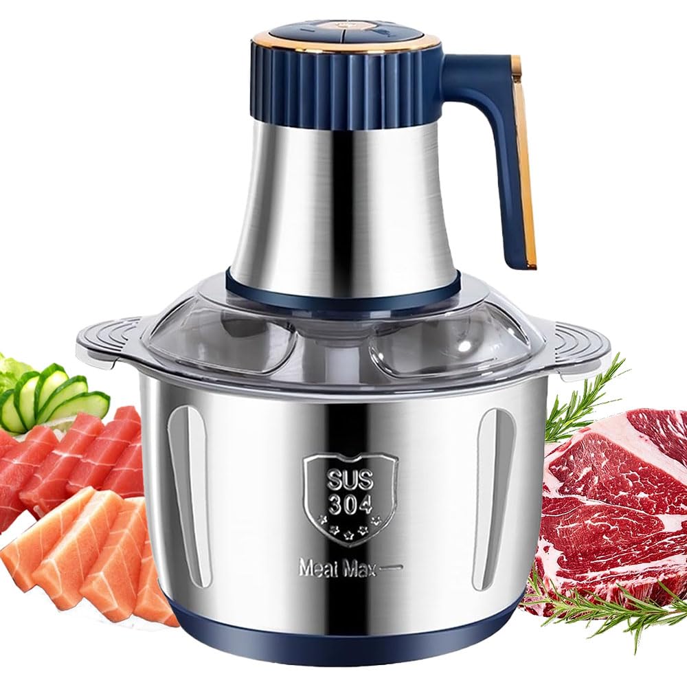 500W Meat Grinder Electric Meat Chopper, 5L Stainless Steel Food Chopper with 6 Blades, 40000RPM Multi-Functional Food Processor for Meat, Salad, Fruit, Vegetables
