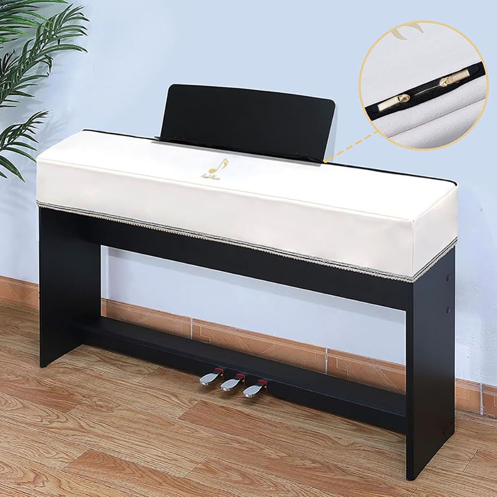 Pianoforte Anti Polvere Copri per Tastiera Pianoforte Digitale 88 Tasti Copertura Pianola Elettronico con Copertina del Stand Musicale, Lungo 133 cm (RisoBianco)