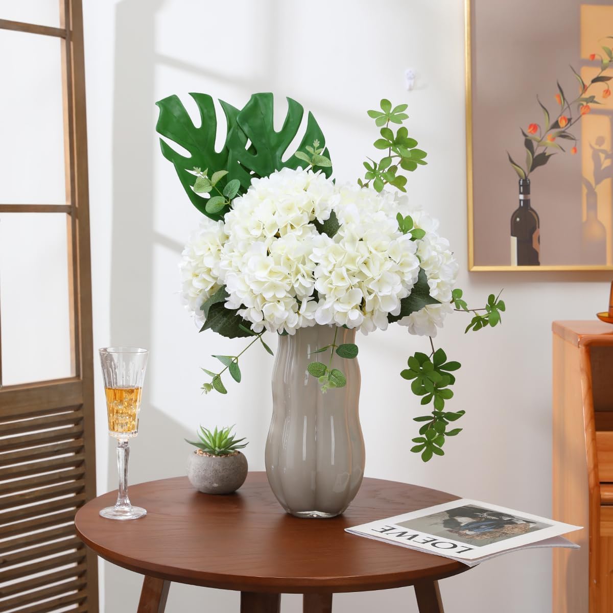 Tifuly White Hydrangea Artificial Flowers - 5 pcs Realistic Single 18.9 in Long Stem Fake Silk Hydrangea Bouquets for Party Wedding Centerpieces Home Office Decor（Off White） - Image 2