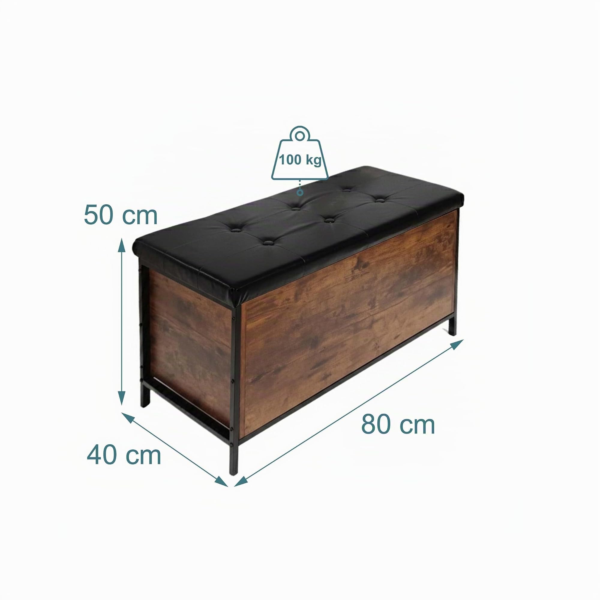 Relaxdays Panca Contenitore, Imbottita in Ecopelle, Industrial, 50x80x40 cm, Ingresso, Marrone
