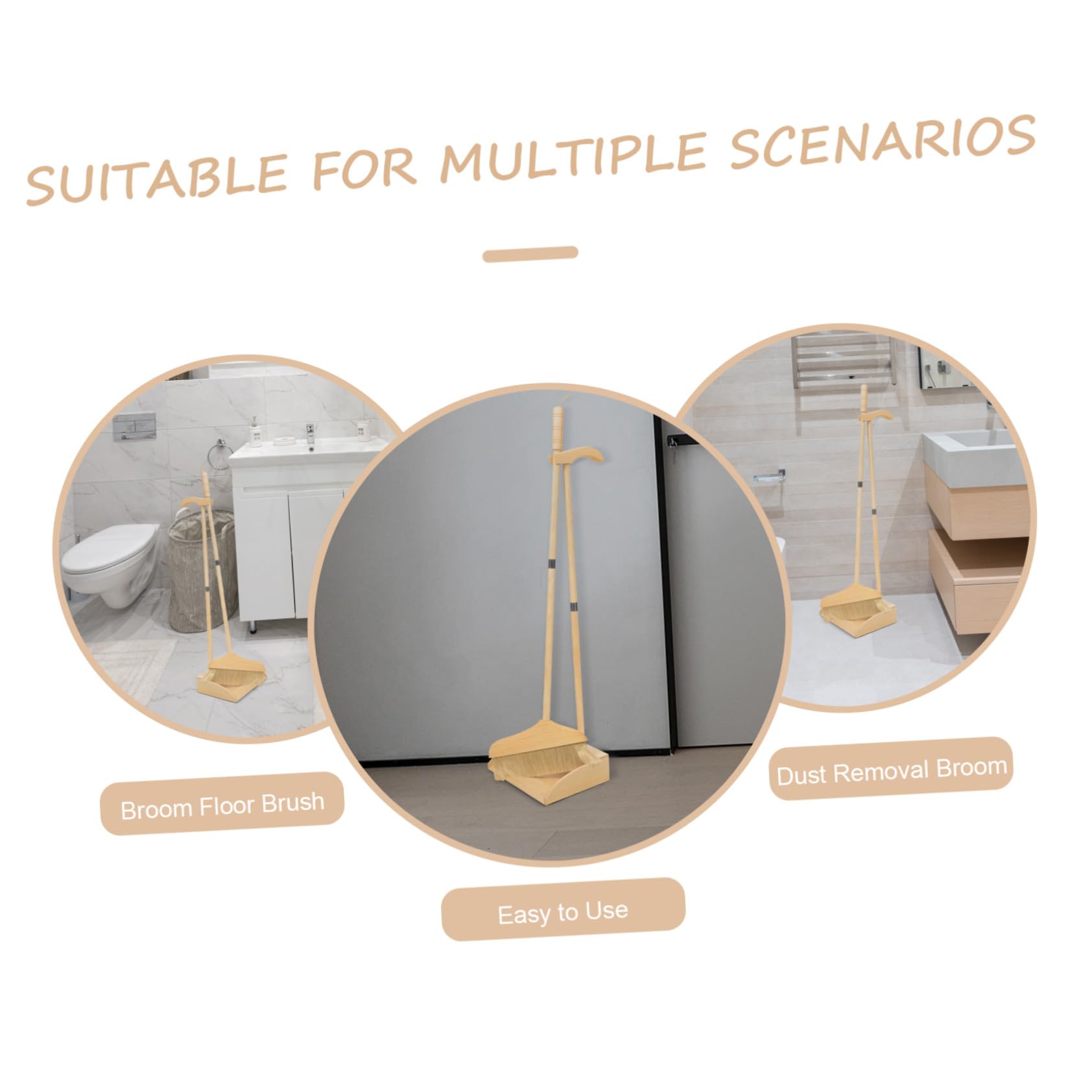Kit de Escoba de Cerdas Suaves Recogedor de Madera Ligero y Resistente para Limpieza de Exteriores y Hogar