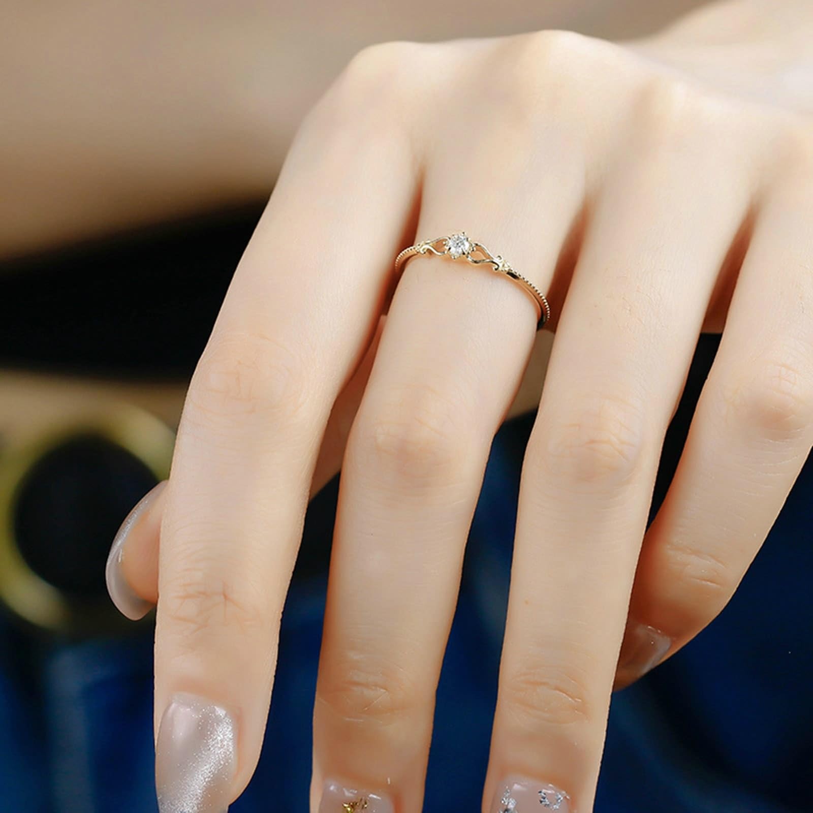 Anillo de oro amarillo de 9 K/14 K/18 K con moissanita, anillo apilable clásico de oro Au 375/585/750, talla 47-65