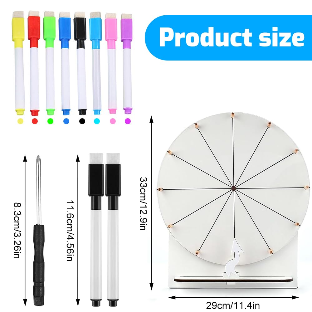 Roue de la Fortune, 29cm Prize Wheel, 12 Emplacements, Personnalisable, pour Jeux de Loterie, Jeux de Mots, Carnaval, Fête