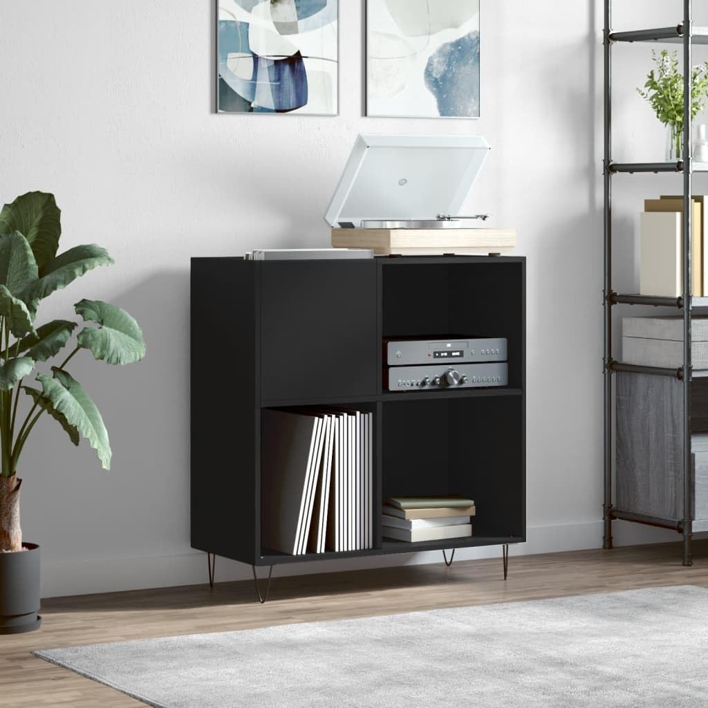 Mobile Porta Dischi Nero 84,5x38x89 cm in Legno Multistrato-Supporto per Giradischi,Supporto per Giradischi in Legno,Supporto per Giradischi con Spazio di archiviazione